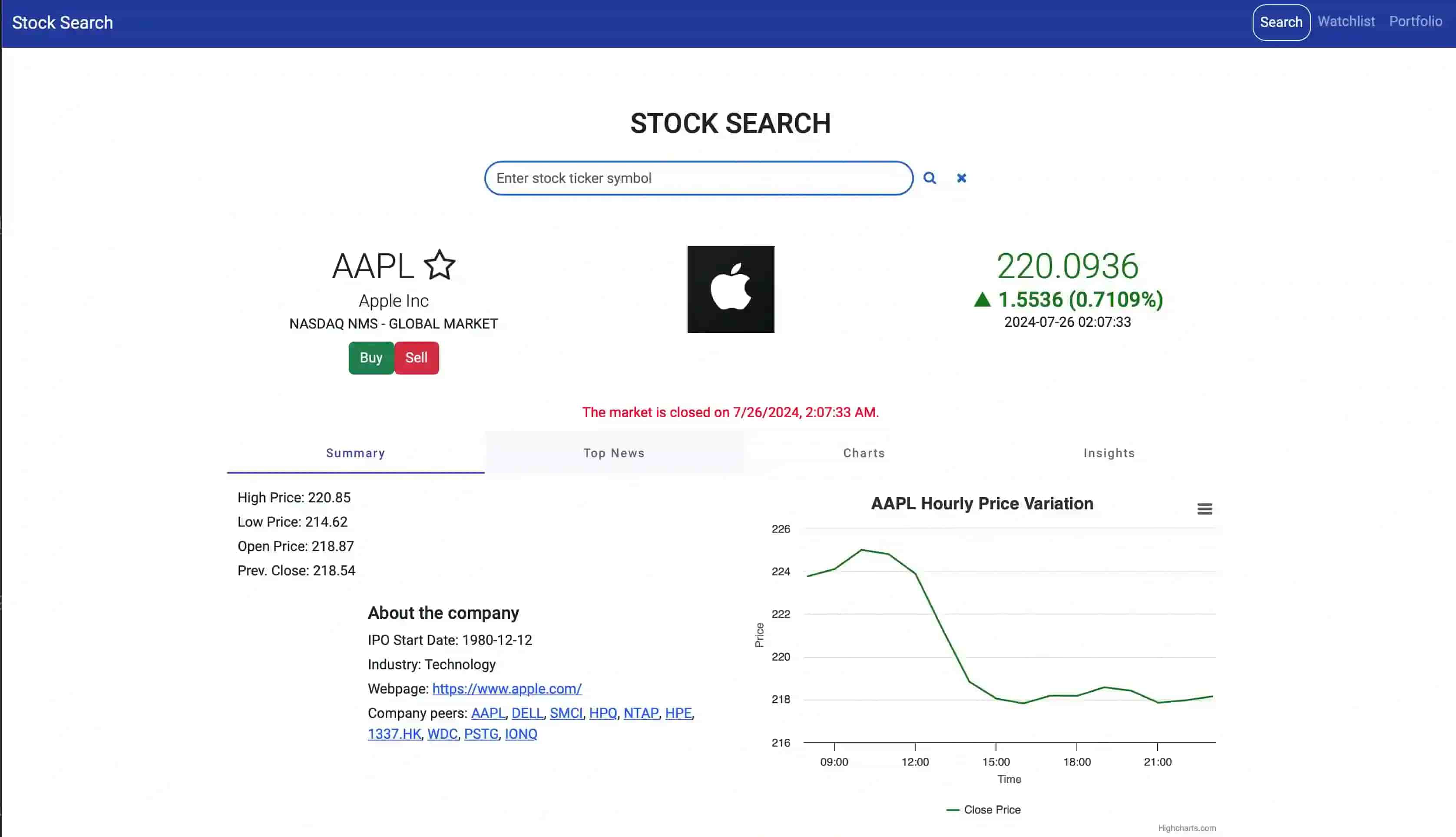 Stock Analytic App(Web/IOS) project image